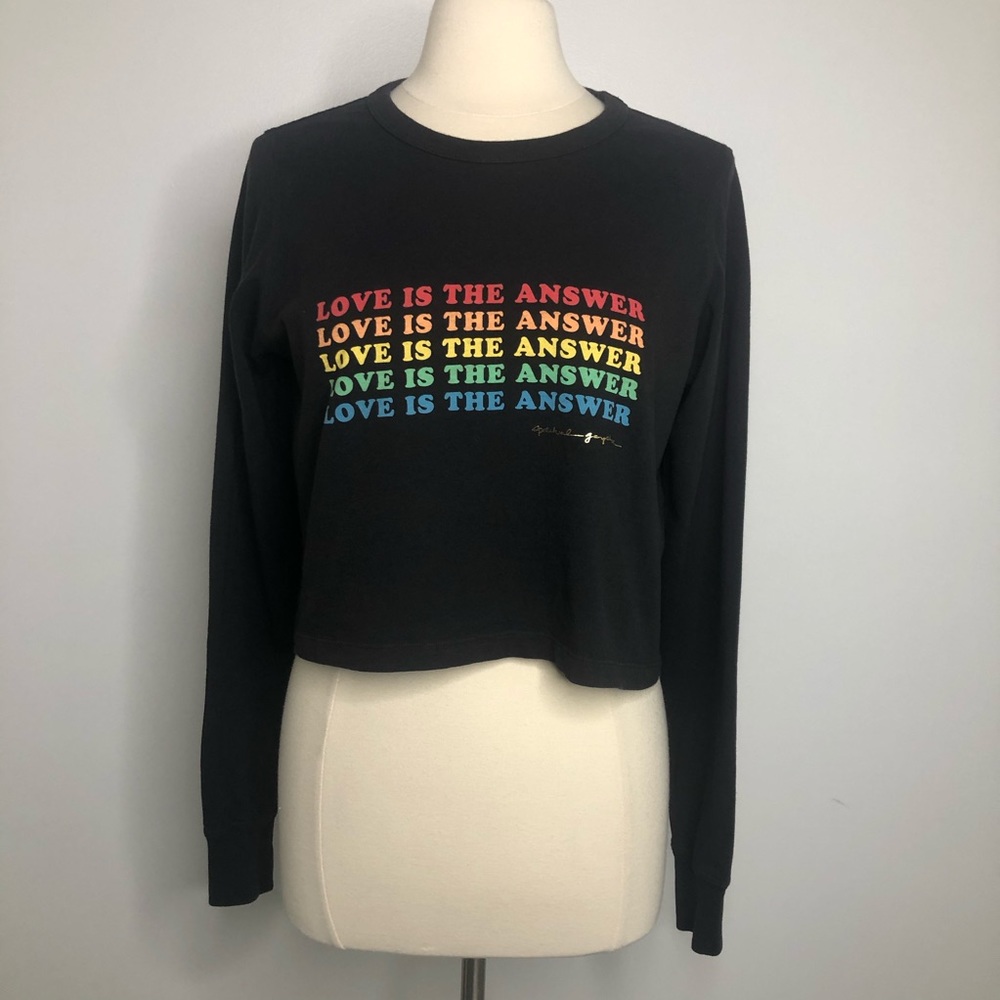 Spiritual Gangster black long sleeve cropped top, “love is the answer”